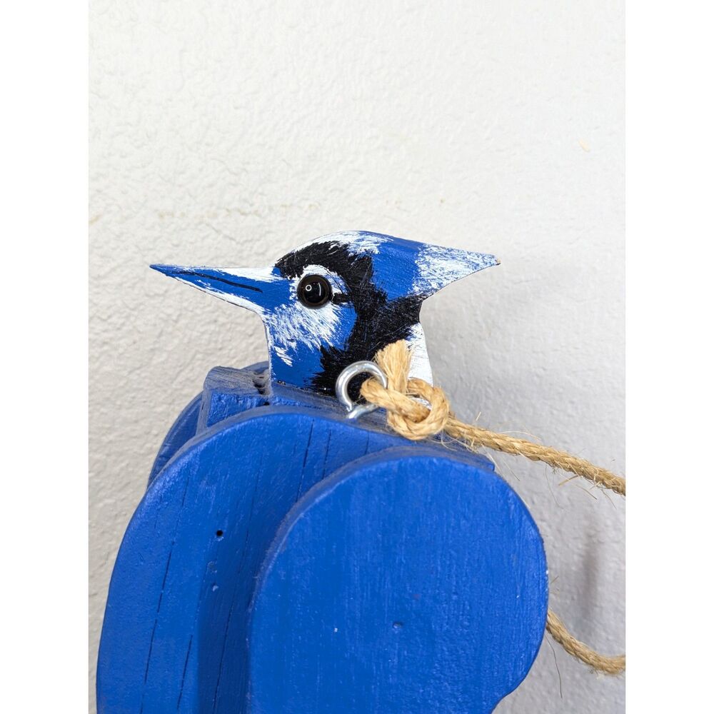 Handcrafted Blue Jay Birdhouse Wood with Rope Hanger Unique Nature - Picture 5 of 12